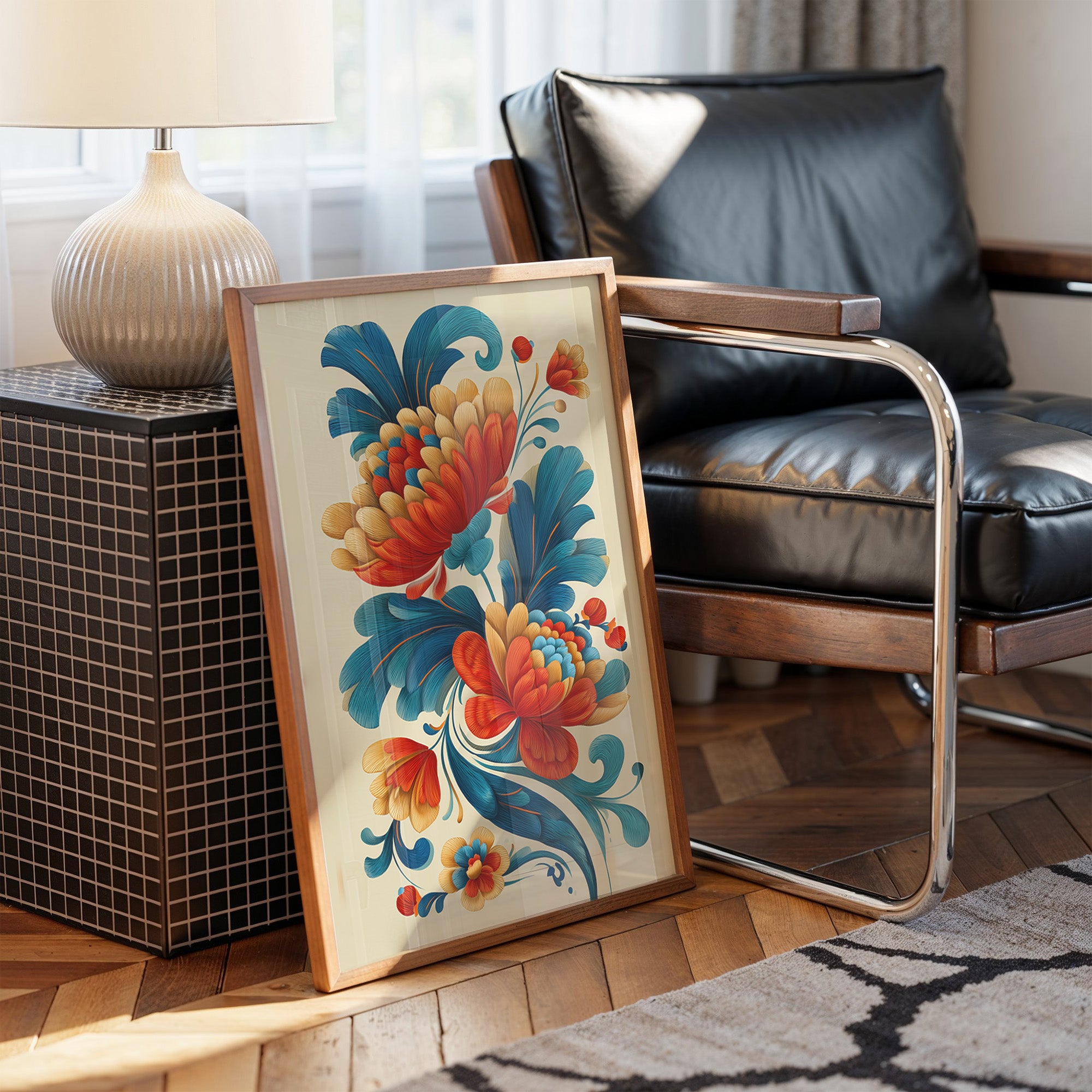 Folk Blooms Dance In Teal