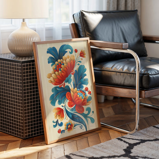 Folk Blooms Dance In Teal