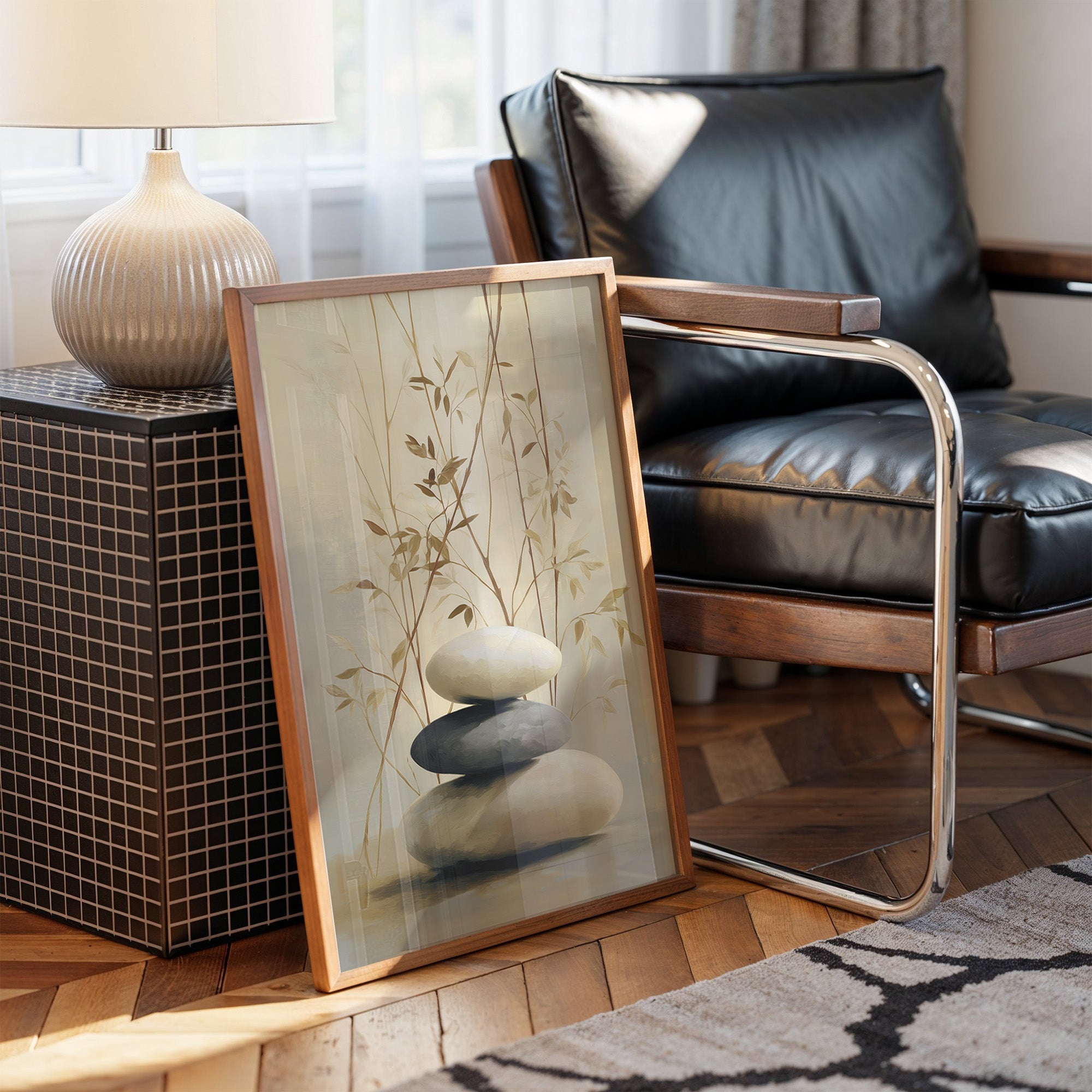 Stones Rest Among Bamboo Leaves