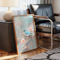 Blue Bird Rests Among Cherry Blossoms