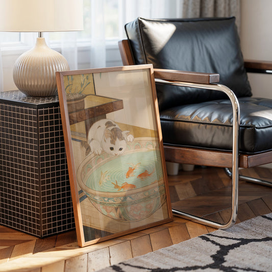 Curious Cat Meets Koi Below