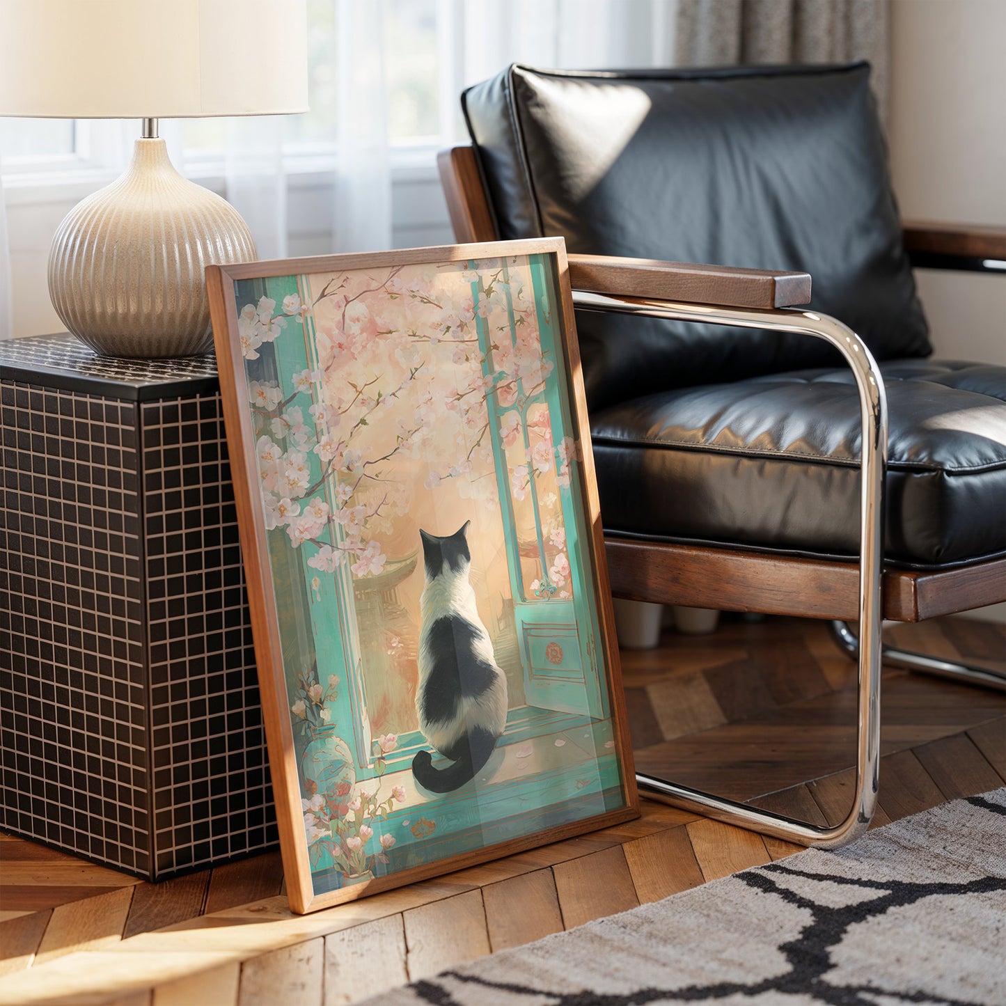 Cherry Blossoms Dance With Curious Cat
