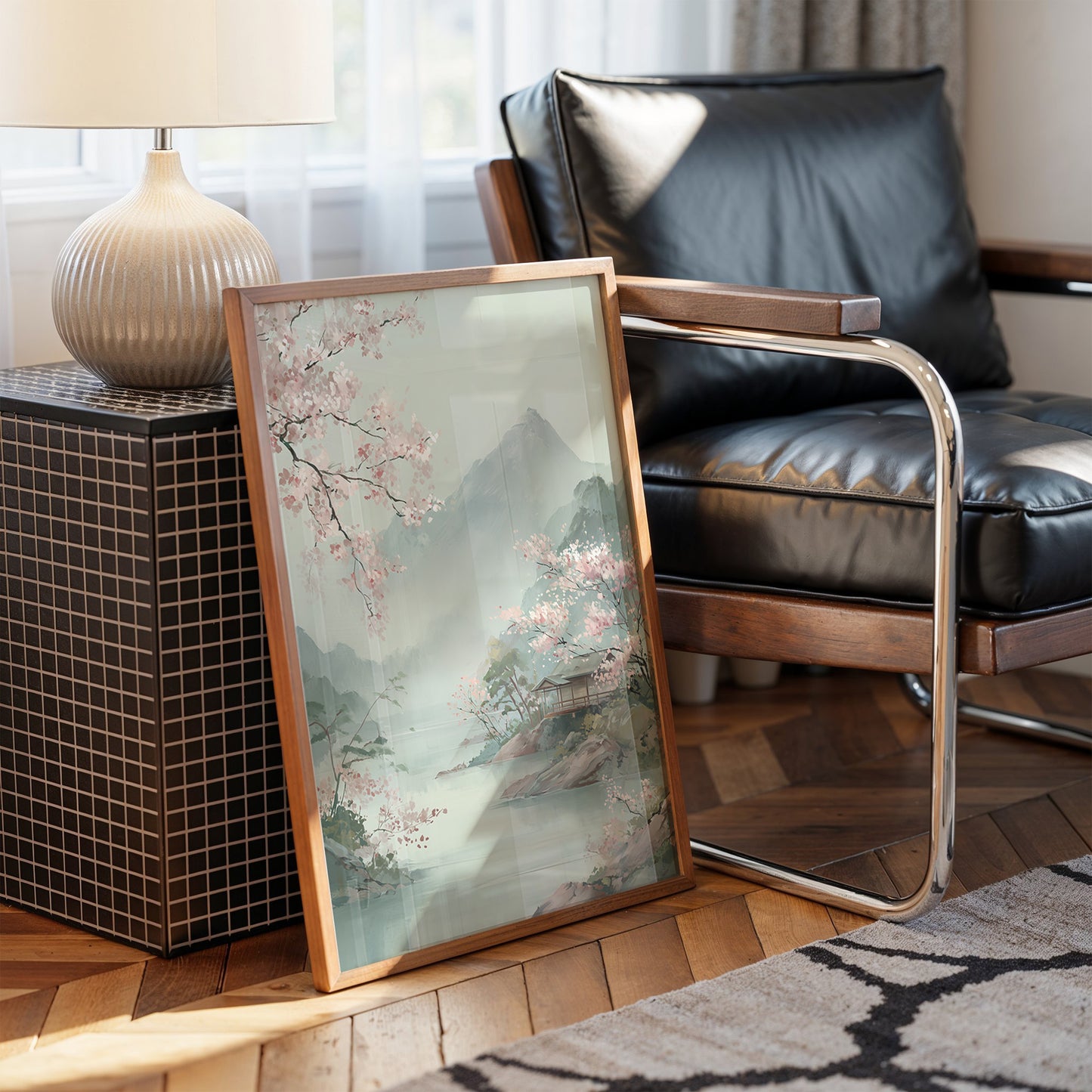 Cherry Blossoms Dance Above Misty Peaks