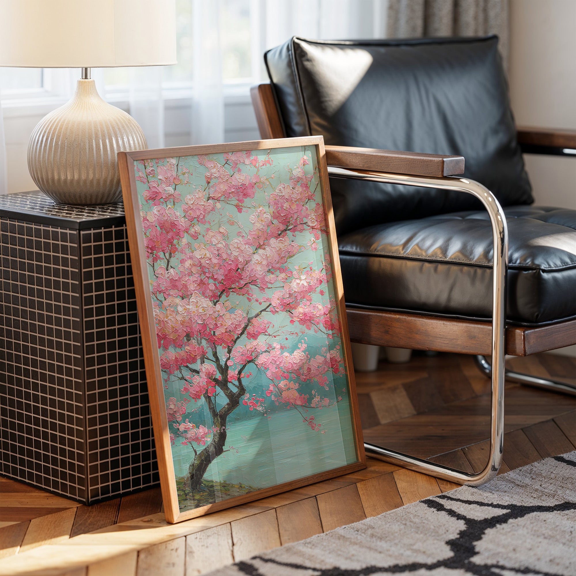 Cherry Blossoms Dance In Turquoise Light