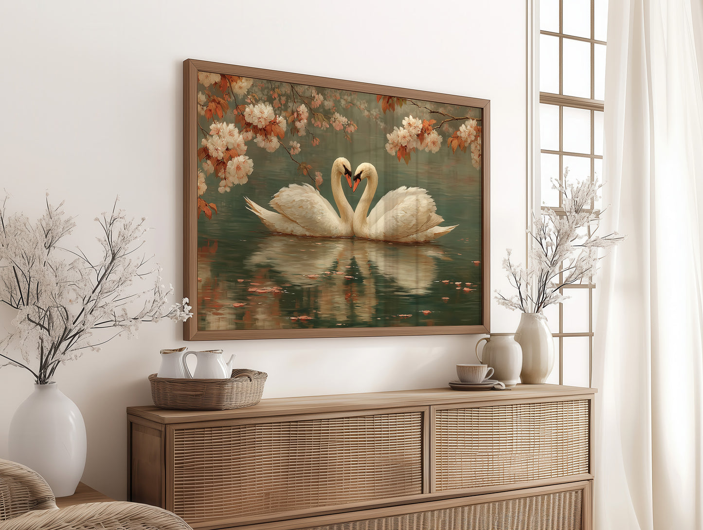 Swans Dance Under Cherry Blossoms