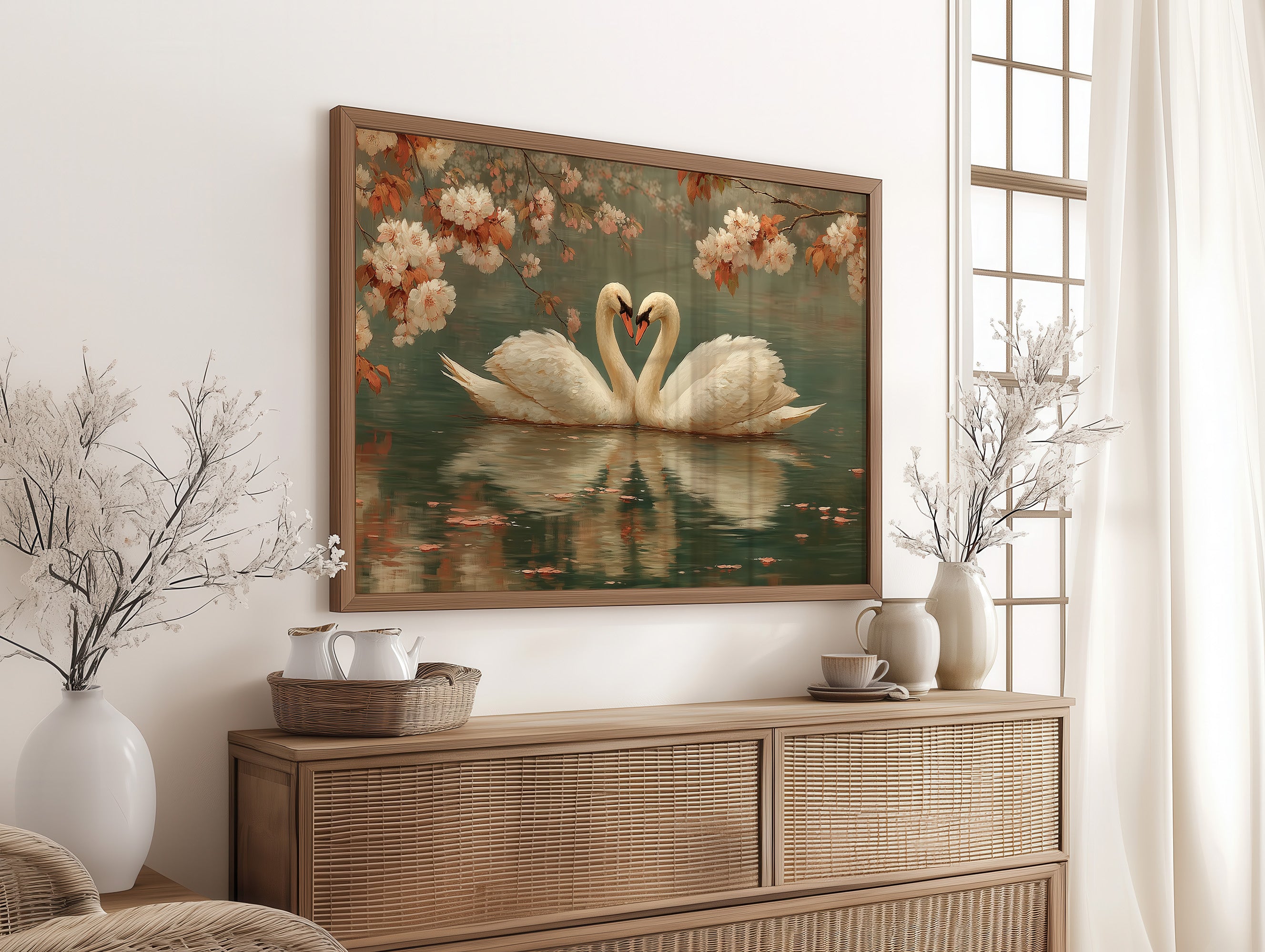 Swans Dance Under Cherry Blossoms