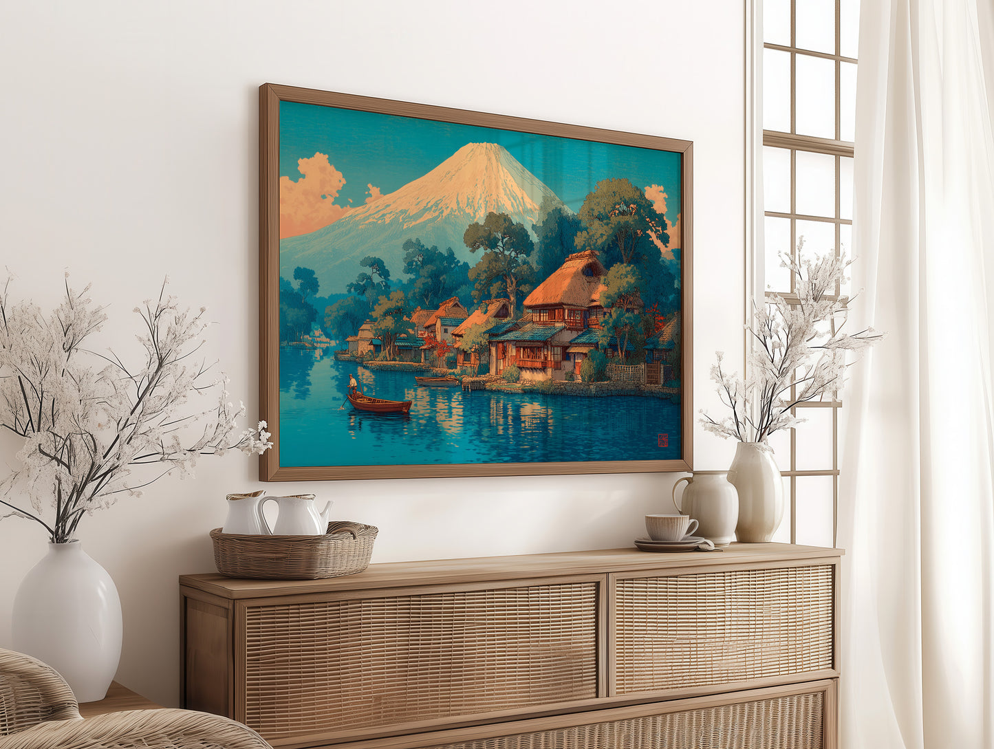 Morning Light Bathes Mount Fuji's Village