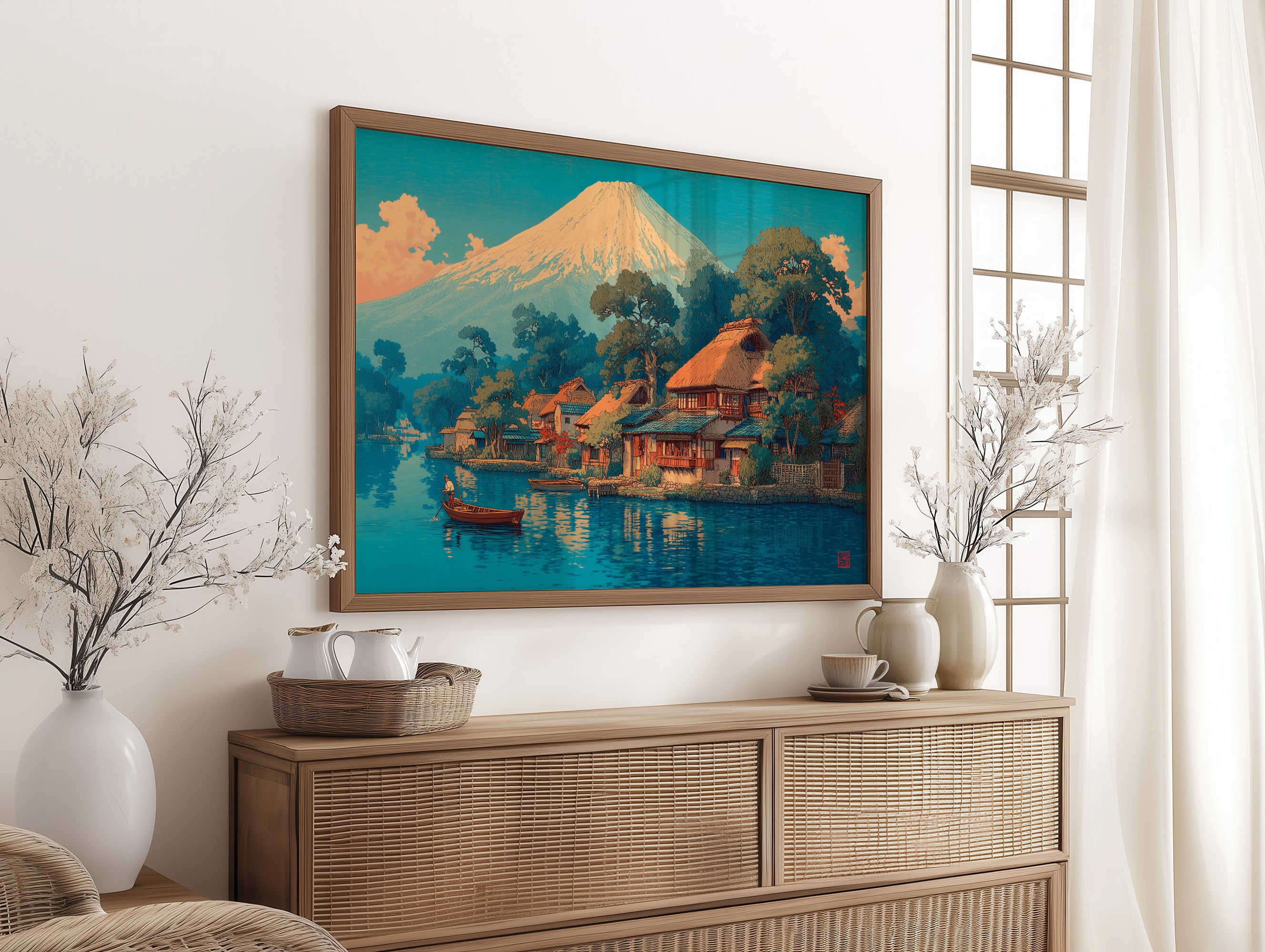 Morning Light Bathes Mount Fuji's Village