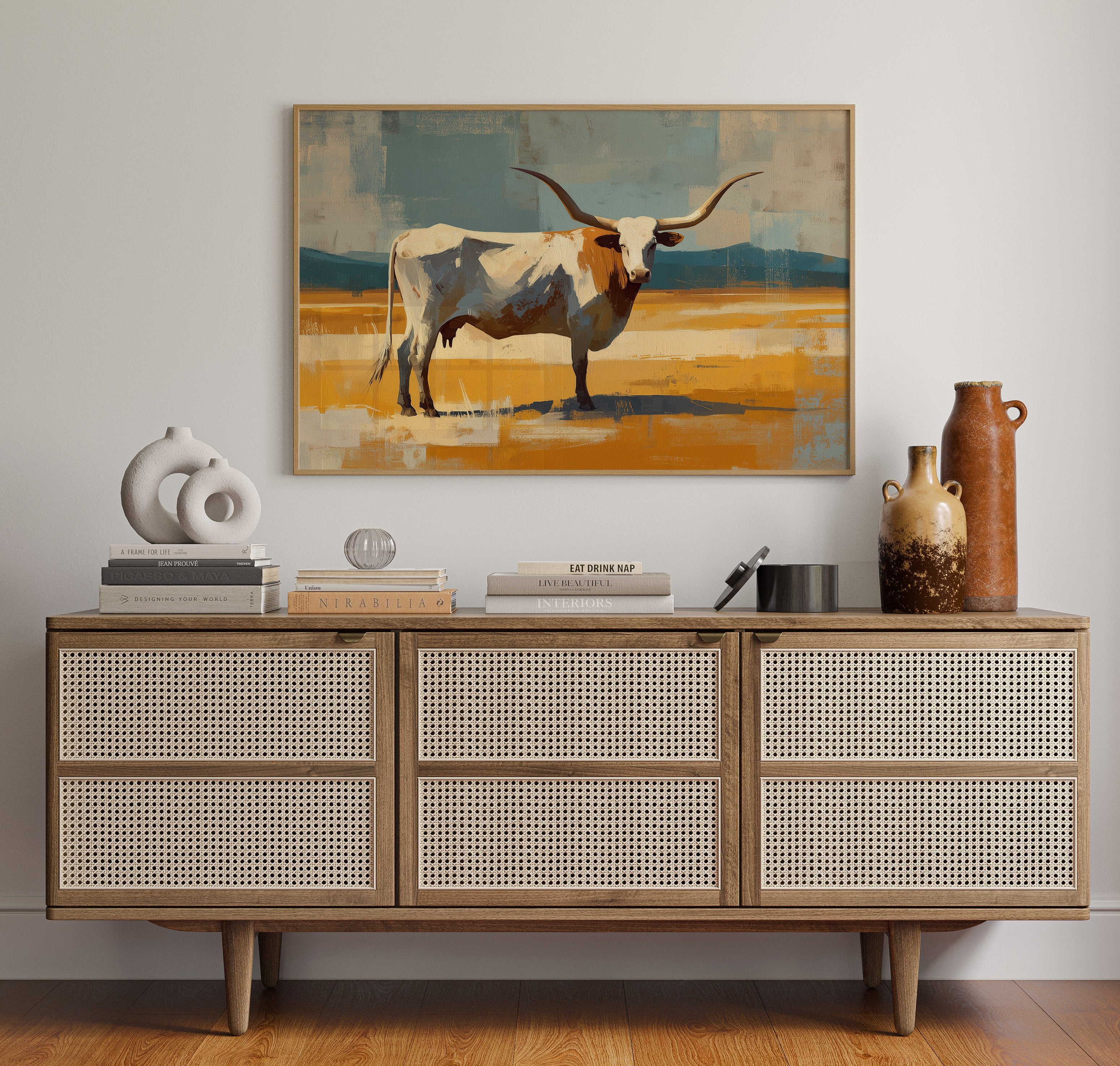 Longhorn Stands In Golden Fields