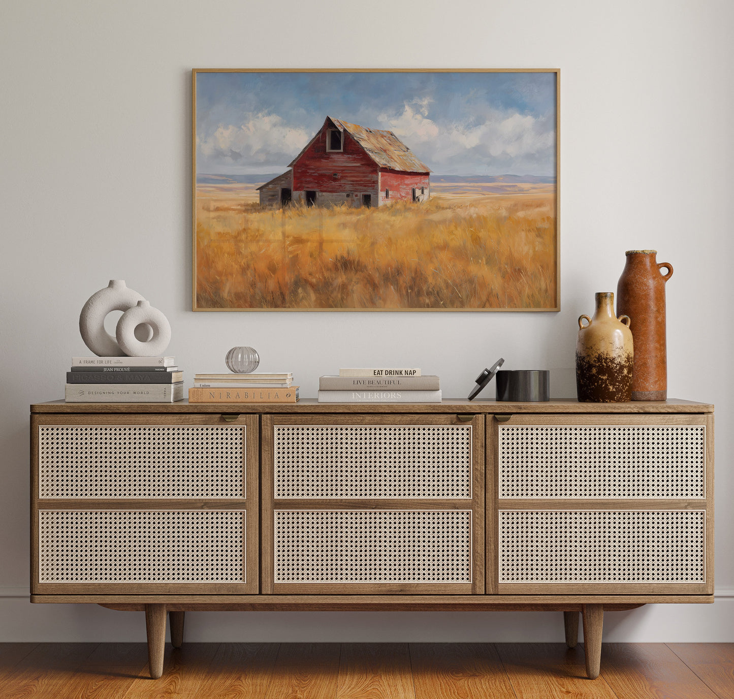 Weathered Red Against Golden Fields