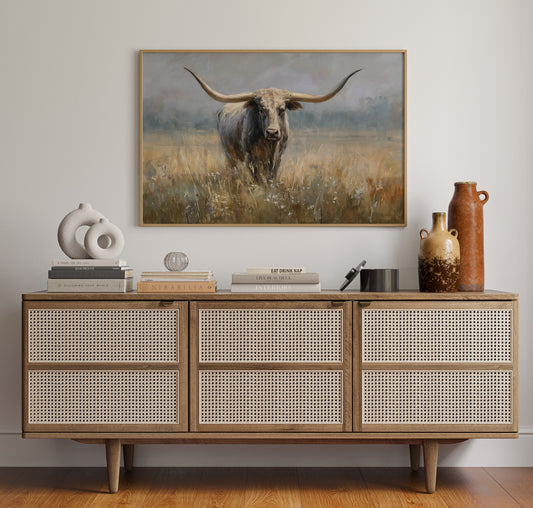 Longhorn Among Meadow Wildflowers