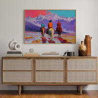 Three Riders Face Mountain Majesty