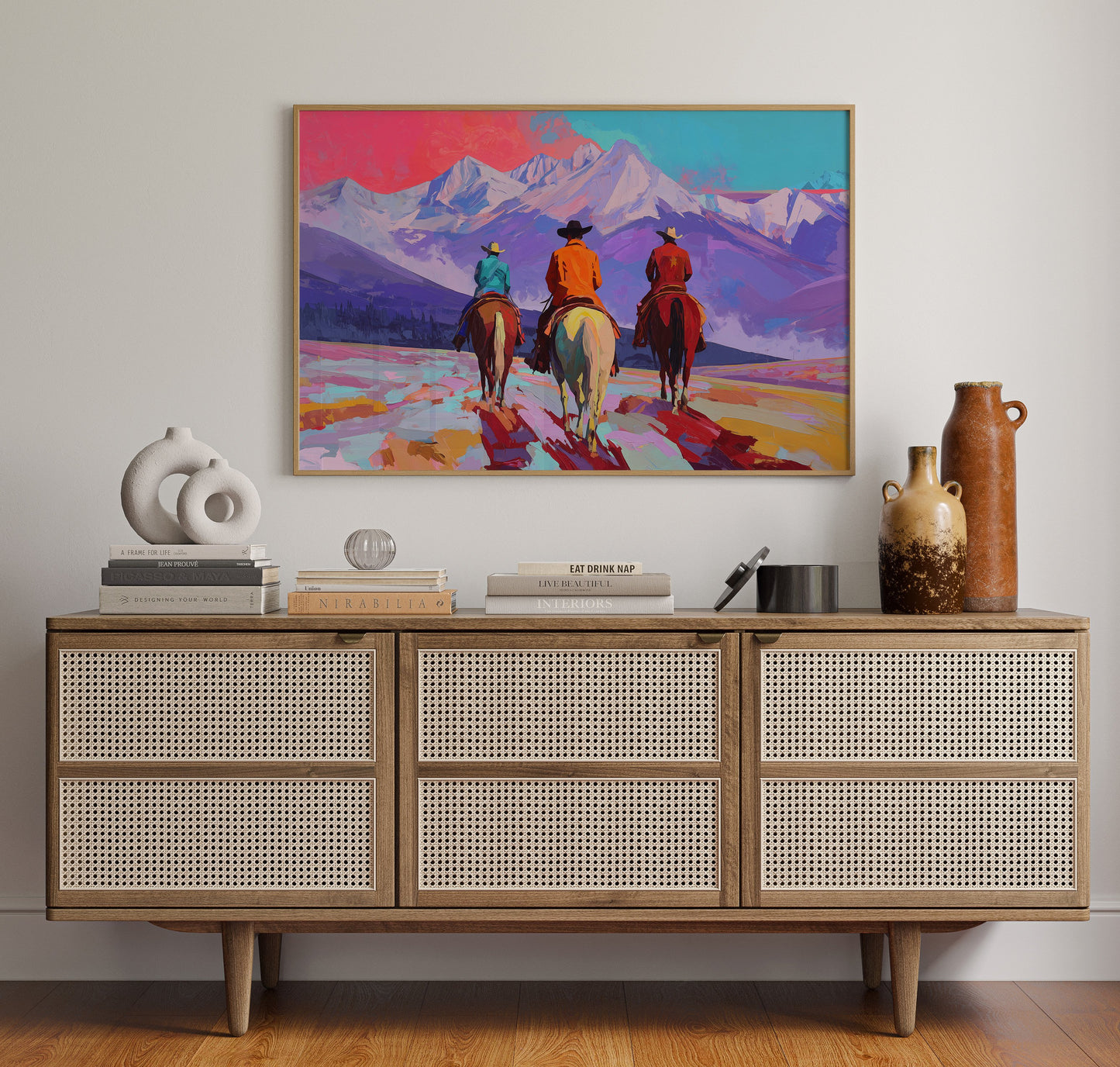 Three Riders Face Mountain Majesty