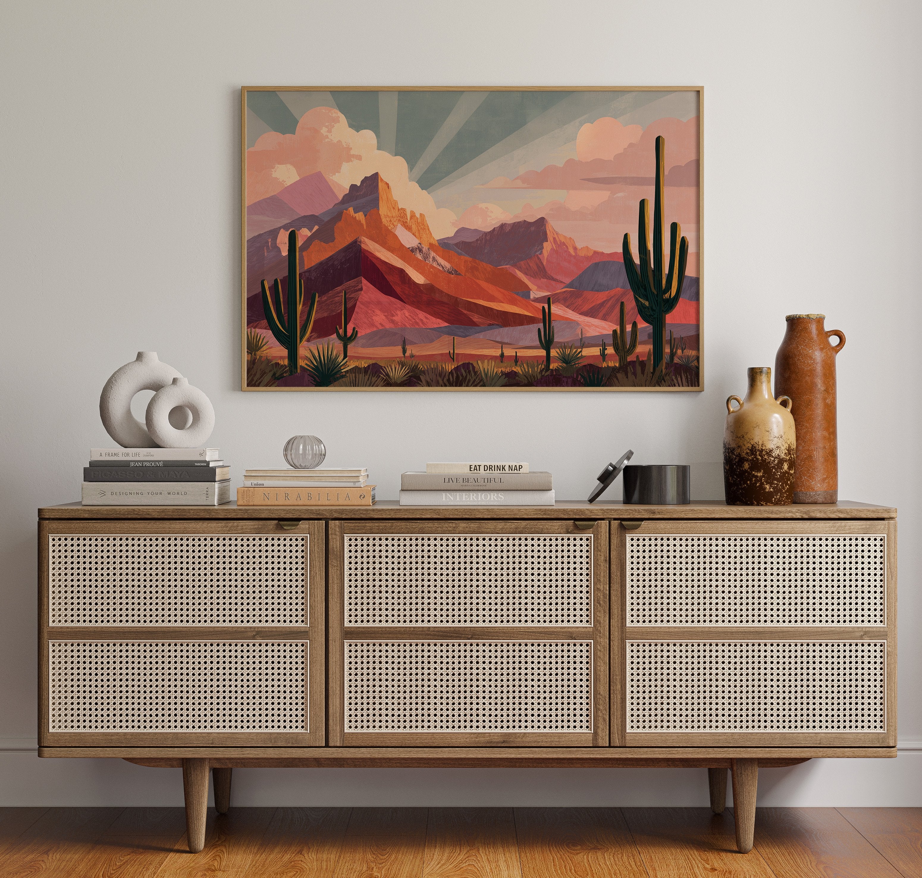 Saguaros Bathe In Coral Light