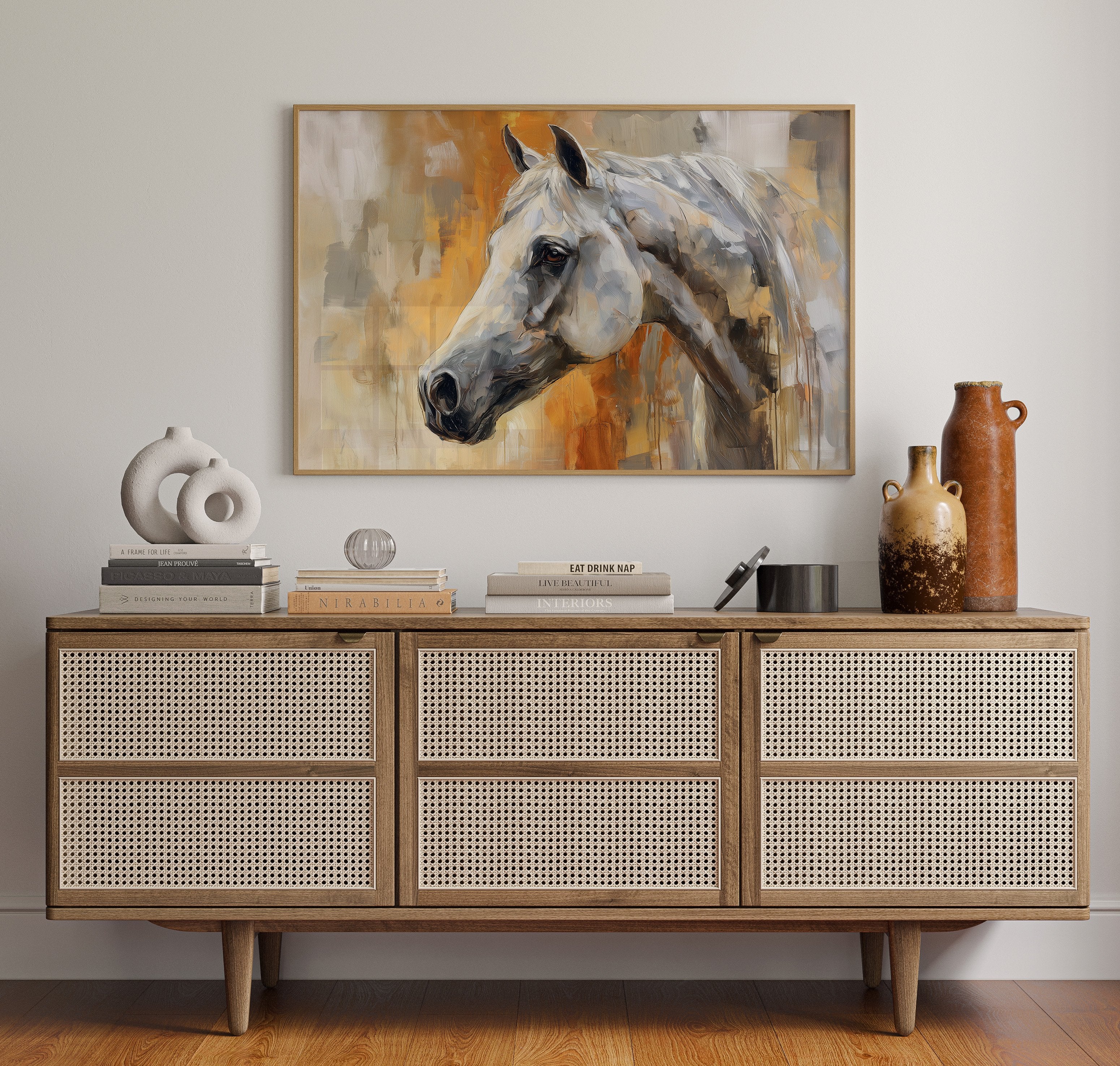 White Stallion Against Amber Skies