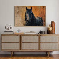 Midnight Stallion Against Amber Sky
