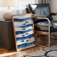 Blue Fish Swim Between Waves