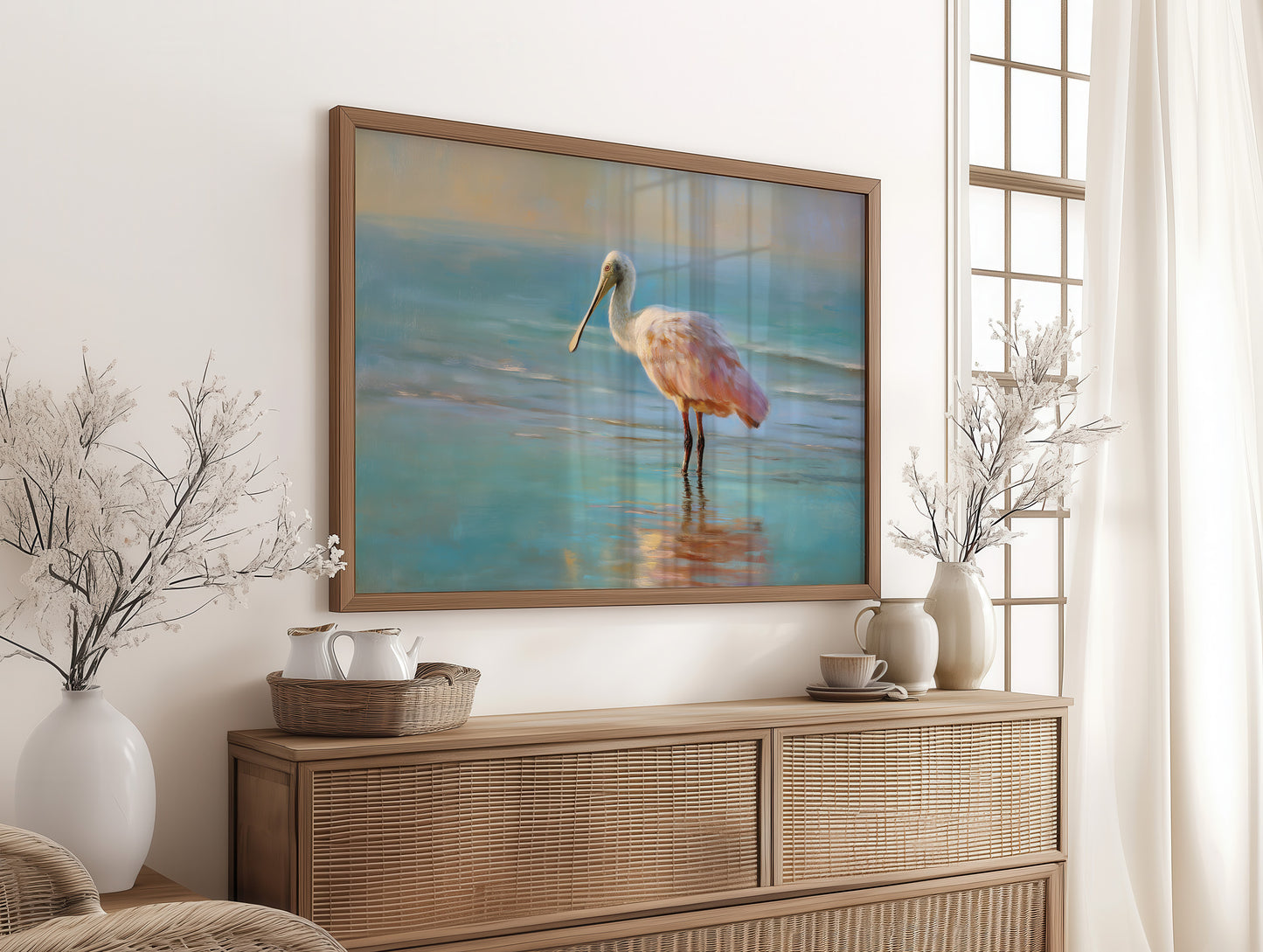 Spoonbill Wades Through Turquoise Stillness