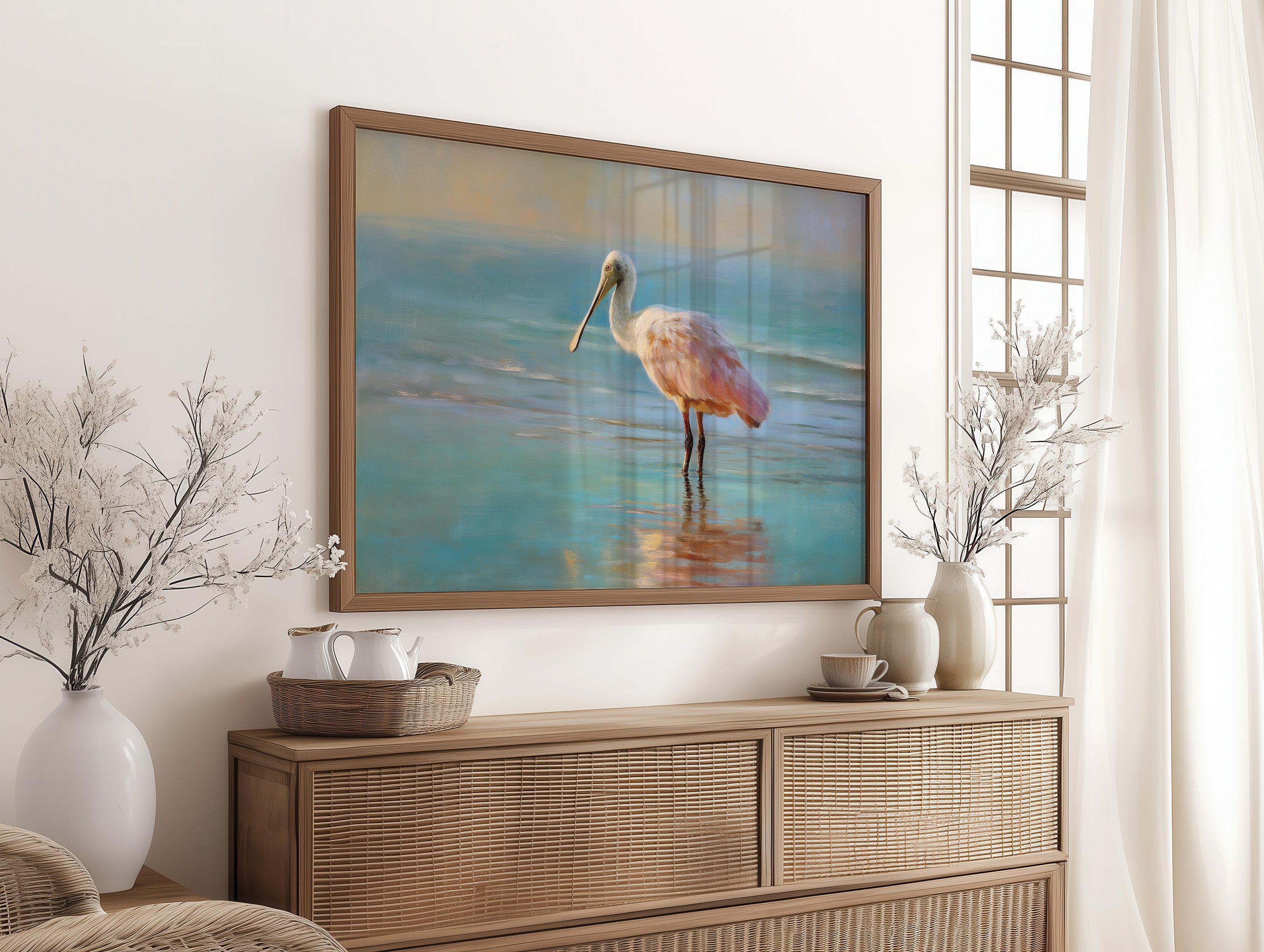 Spoonbill Wades Through Turquoise Stillness