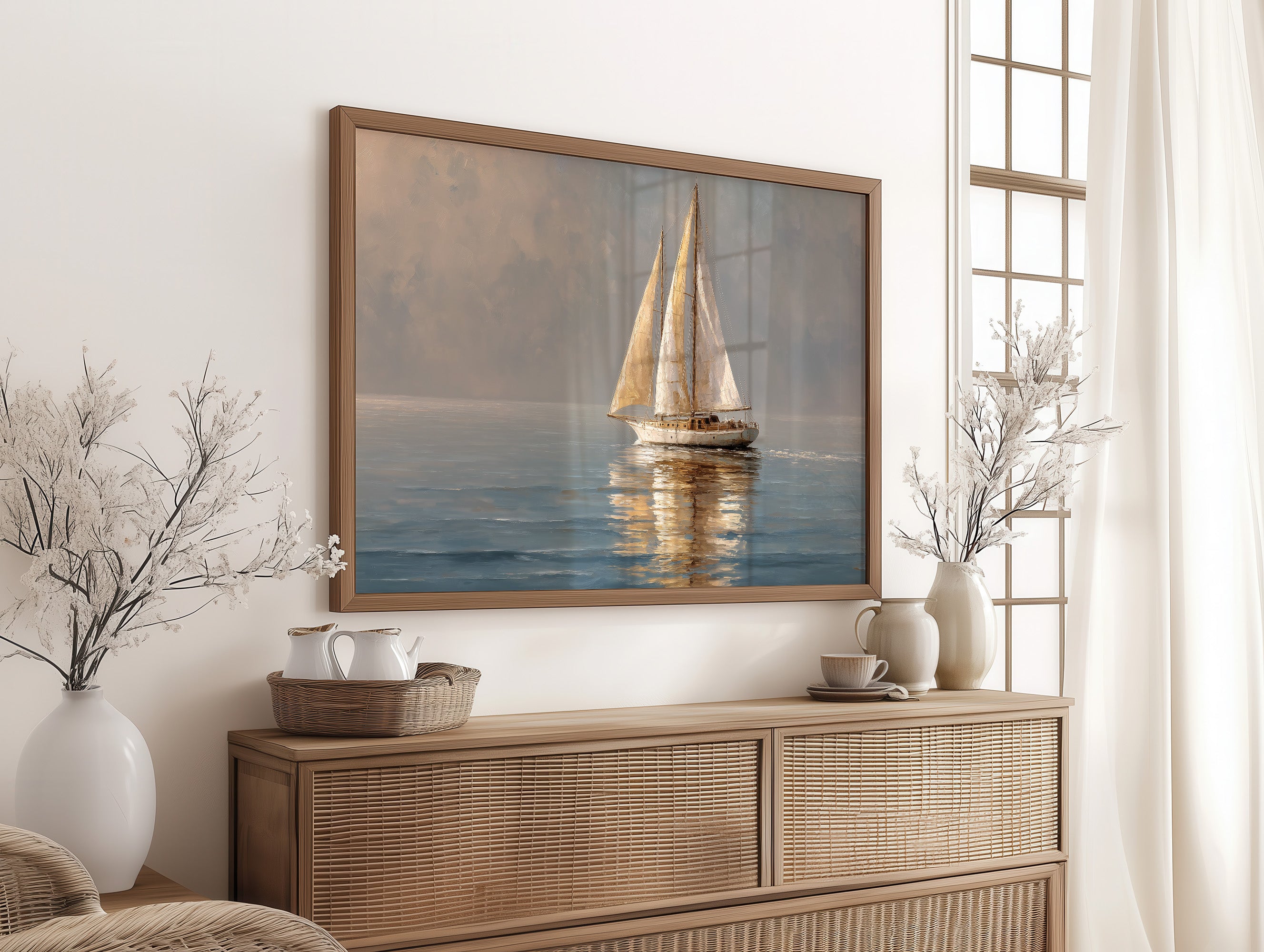 Golden Sails Through Morning Mist