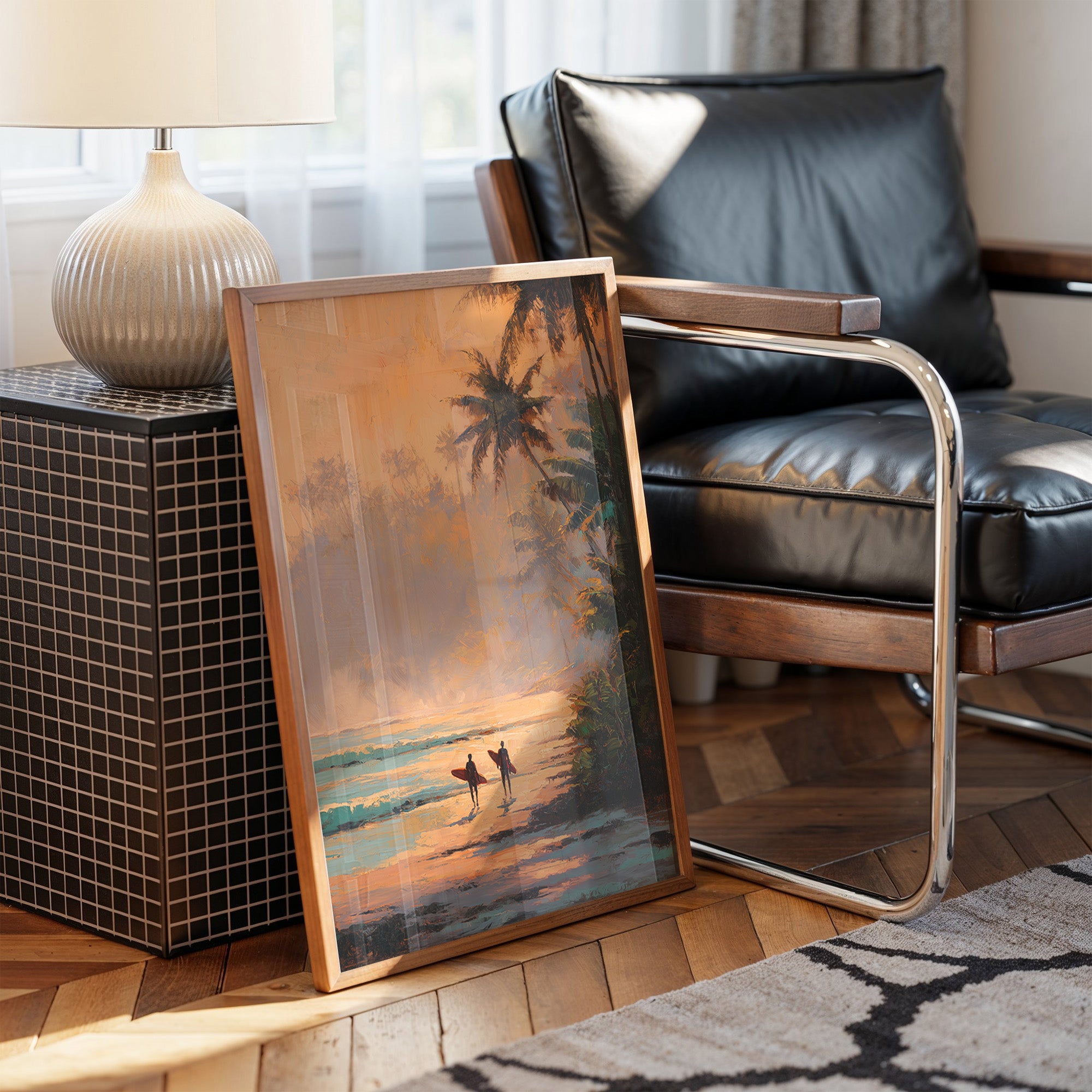 Sunset Surfers Await Their Wave