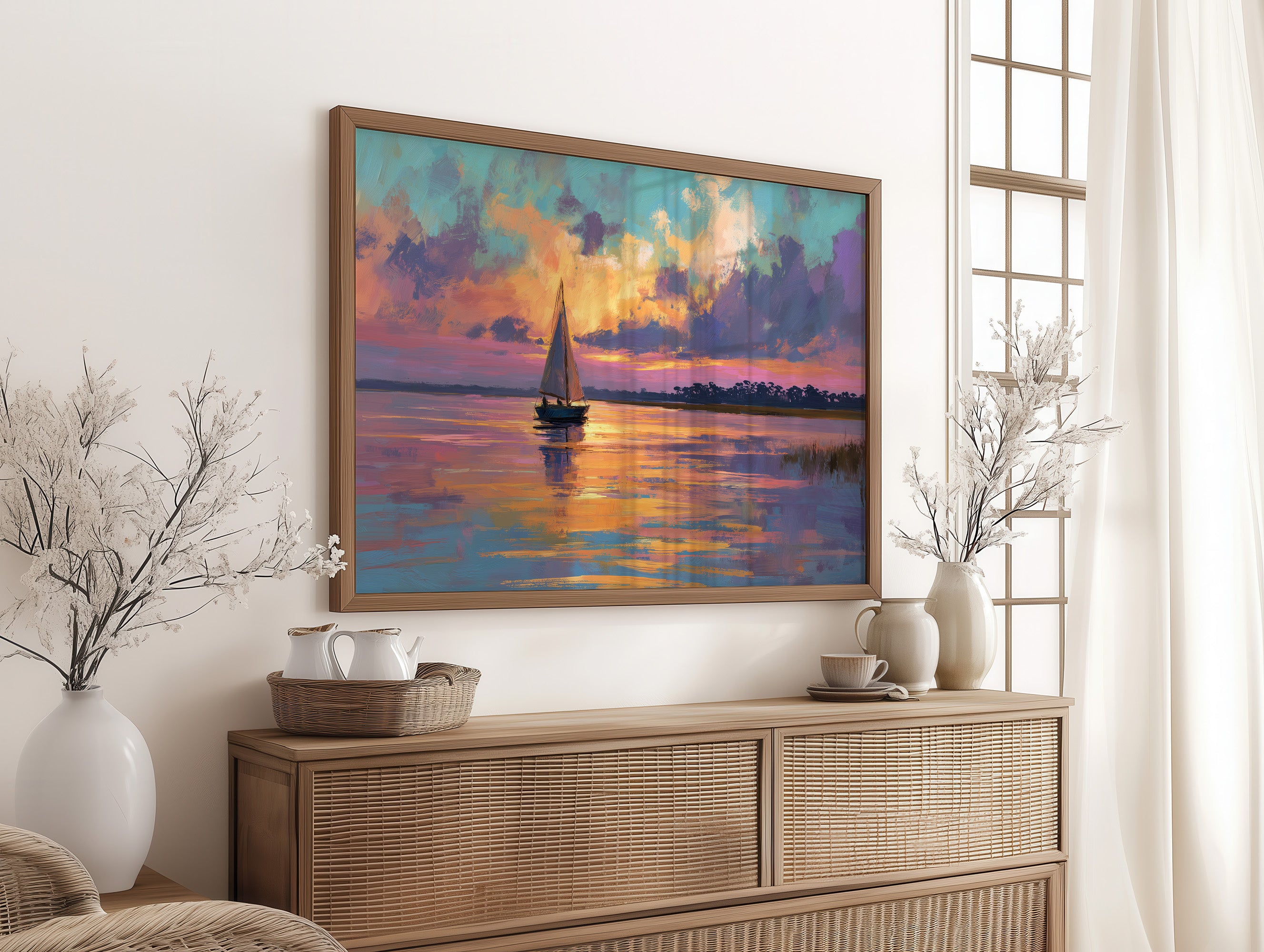 Sunset Voyage On Still Waters