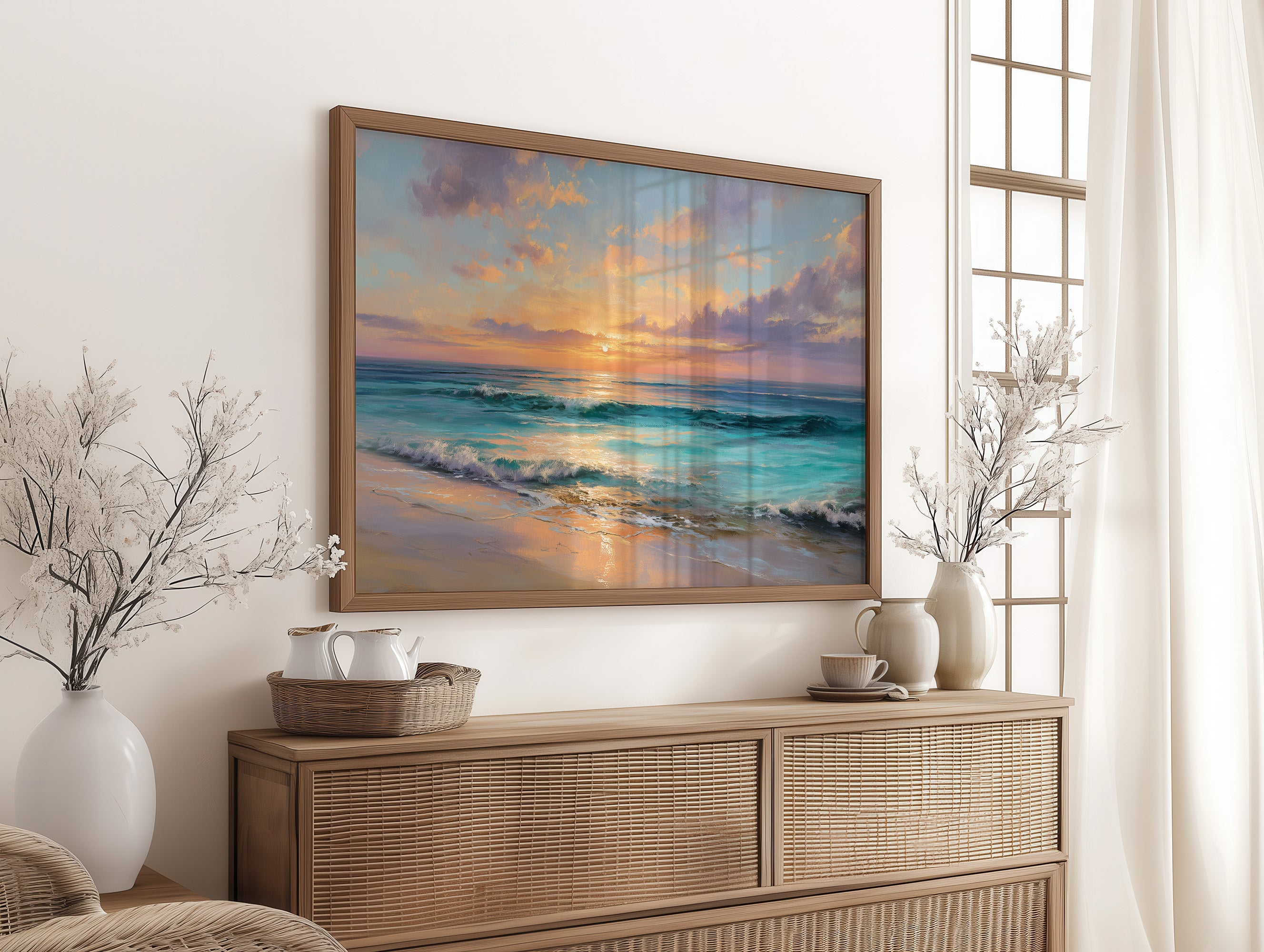 Turquoise Waves Meet Coral Sky