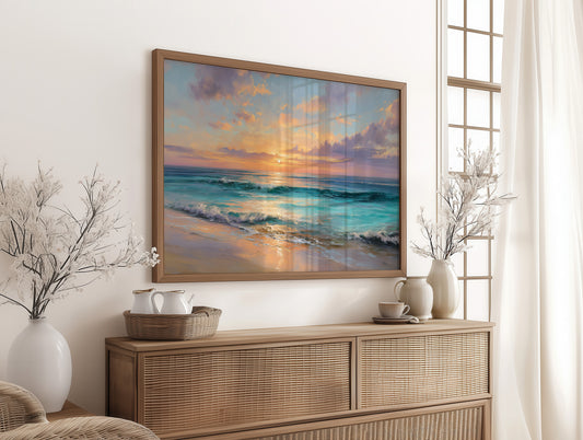 Turquoise Waves Meet Coral Sky