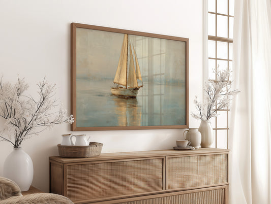 Sailboat Drifts Through Morning Mist