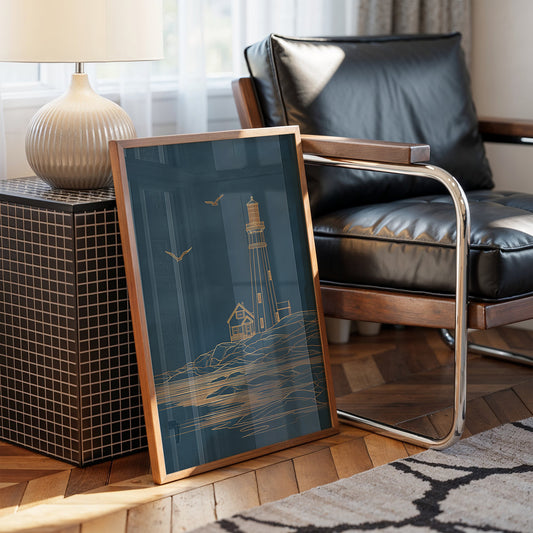 Golden Lighthouse On Midnight Seas