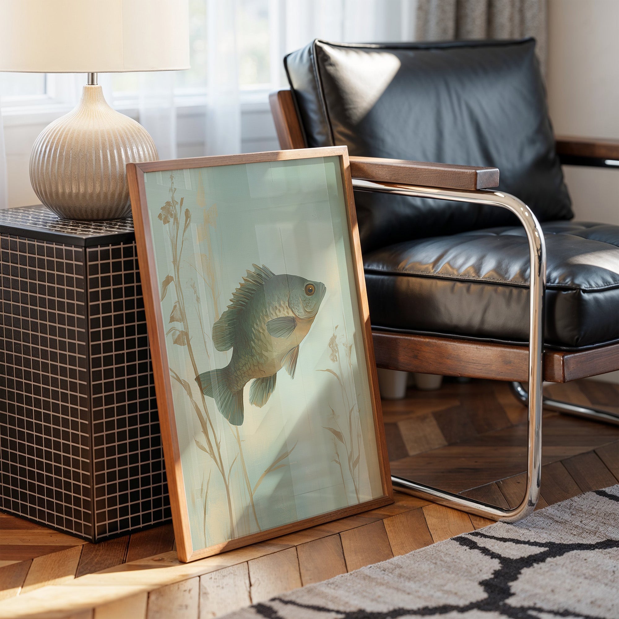 Sunlit Bass Among Pond Reeds