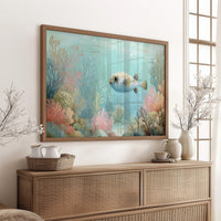 Pufferfish Drifts Through Coral Symphony