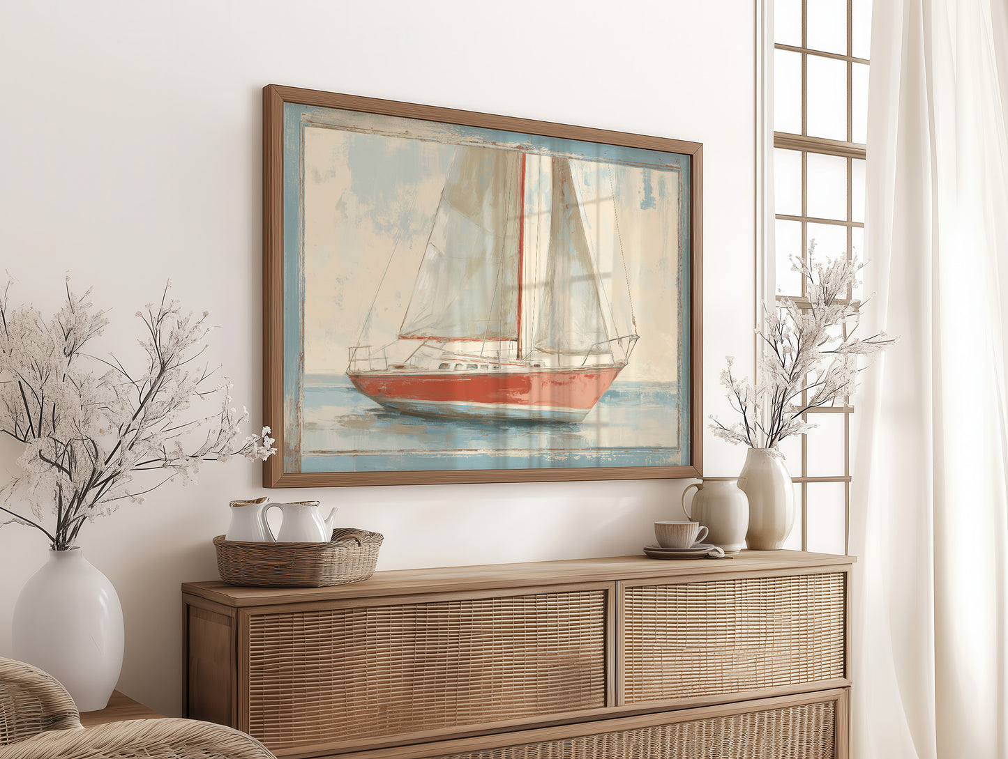 Crimson Sails On Tranquil Waters