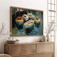 Boats Rest In Harbor Blue