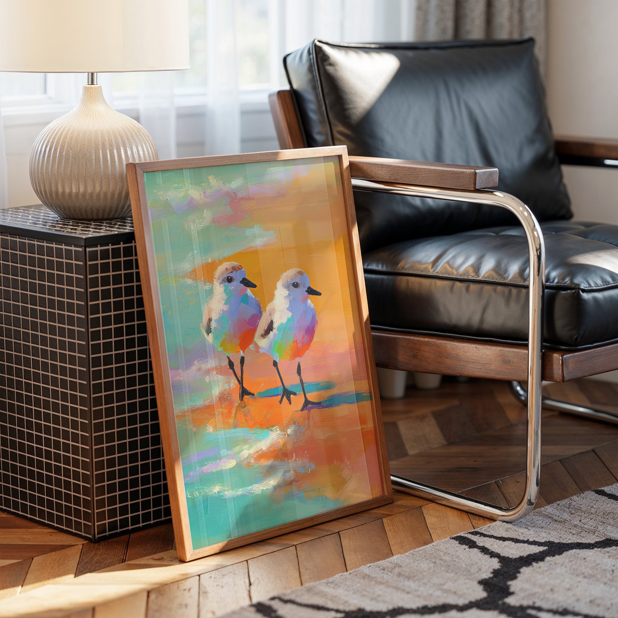 Pastel Shorebirds Walk Together