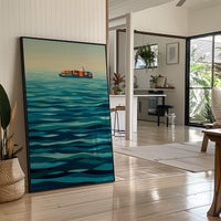 Solitary Vessel Crosses Teal Expanse