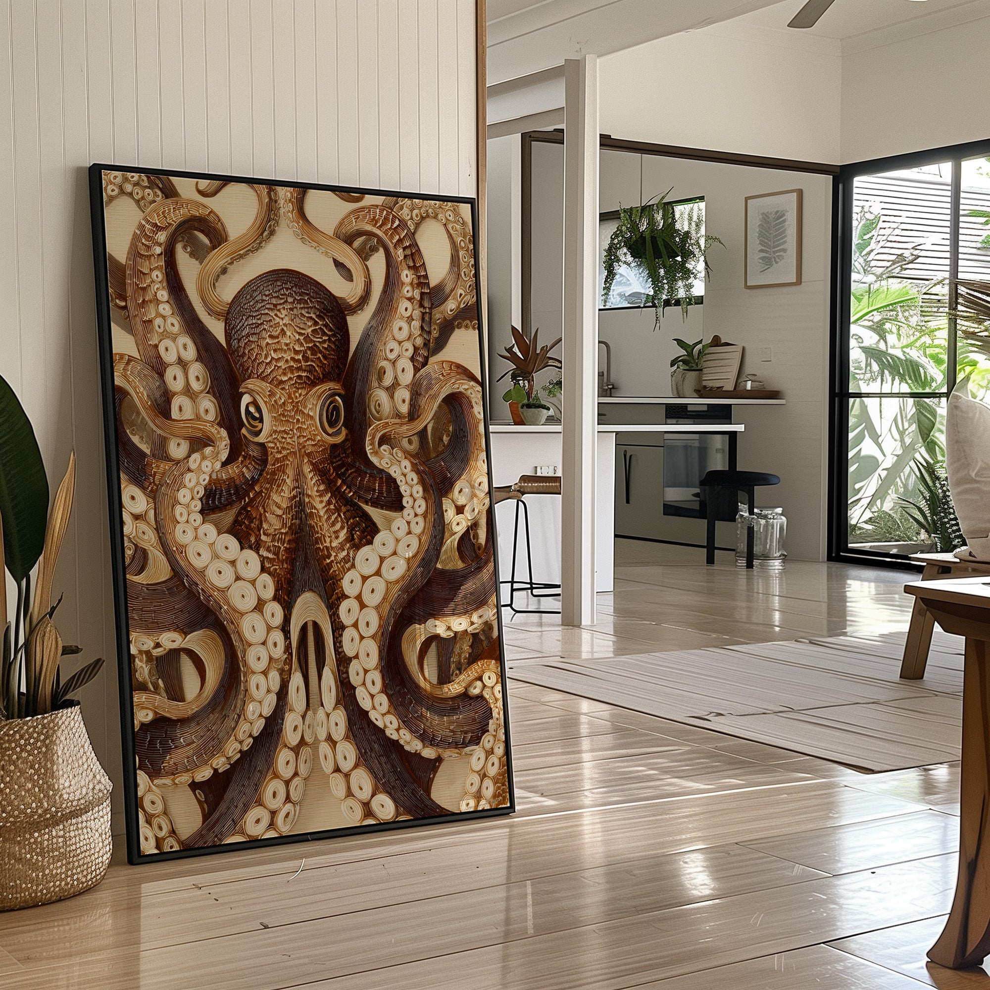 Tentacles Embrace Sepia Shadows