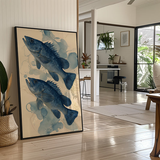 Indigo Swimmers Through Watercolor Currents