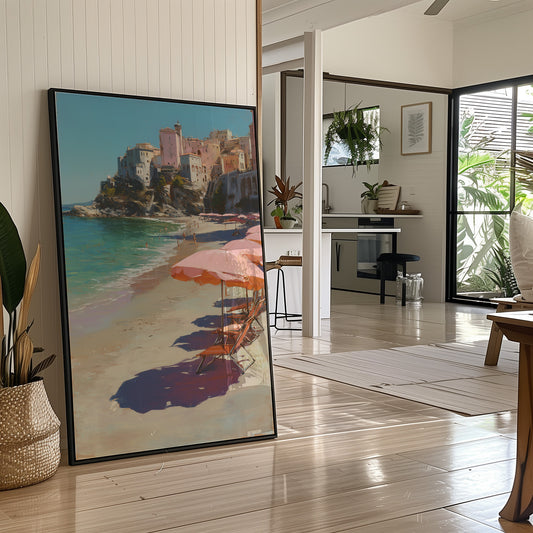 Coral Parasols Guard Mediterranean Dreams