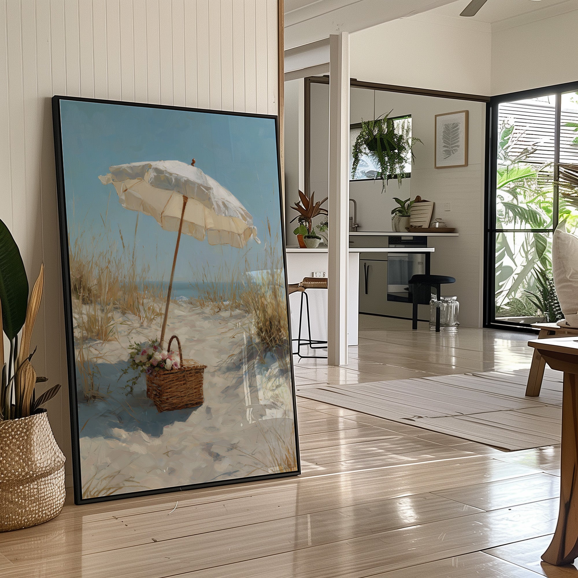 Solitary Parasol Awaits Seaside Return