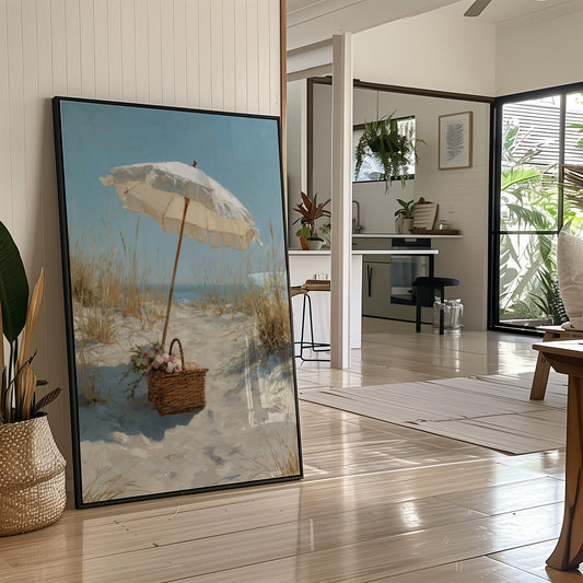 Solitary Parasol Awaits Seaside Return