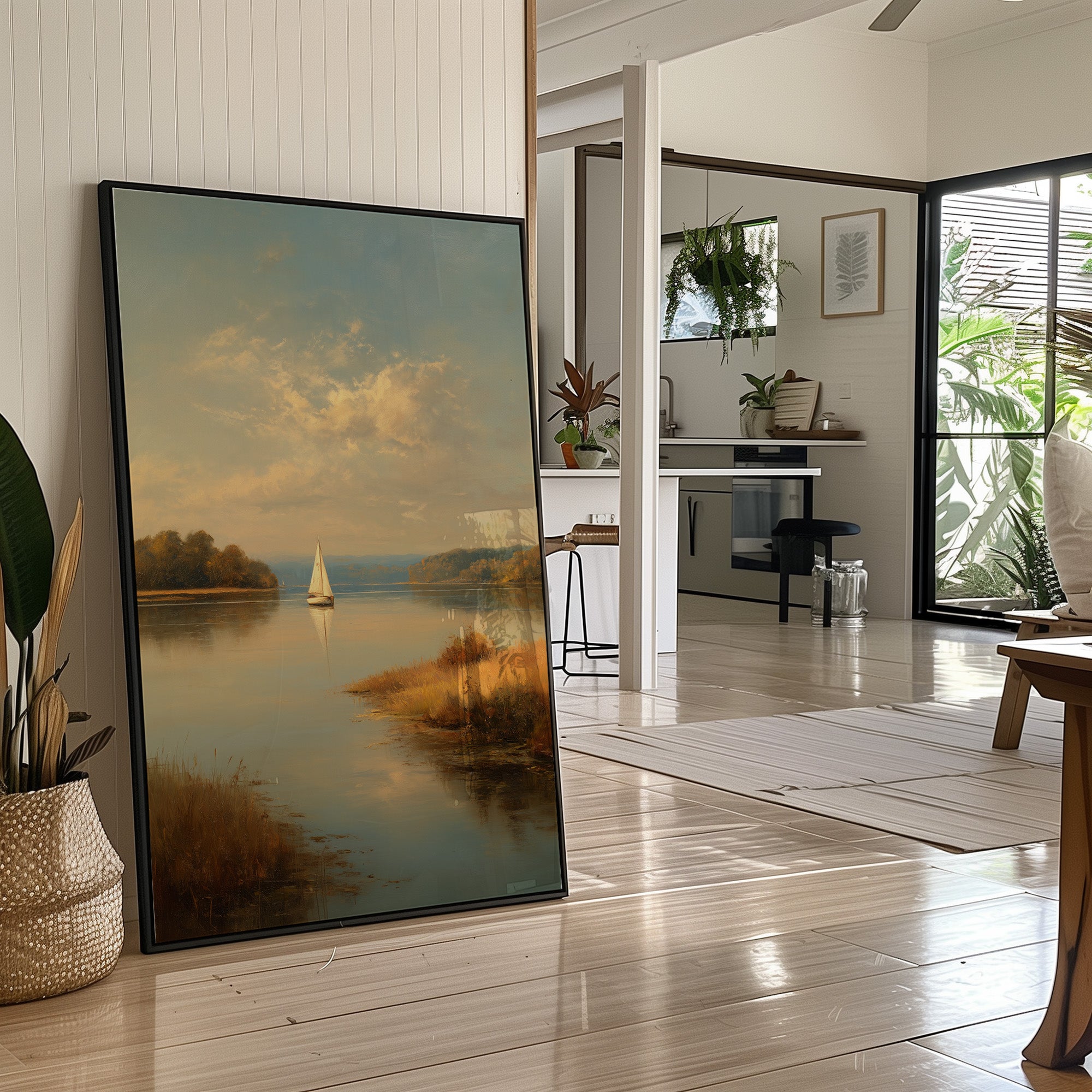 Solitary Sail Through Golden Harbor