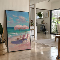 Blush Parasols Await Seaside Dreams