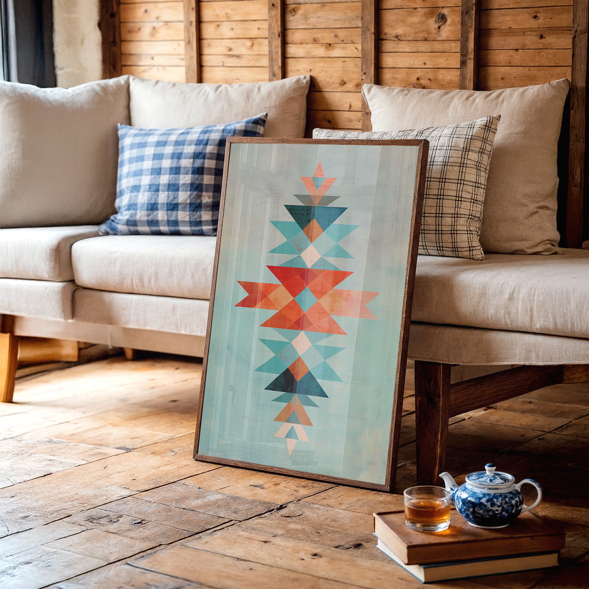 Geometric Harmony in Turquoise and Coral