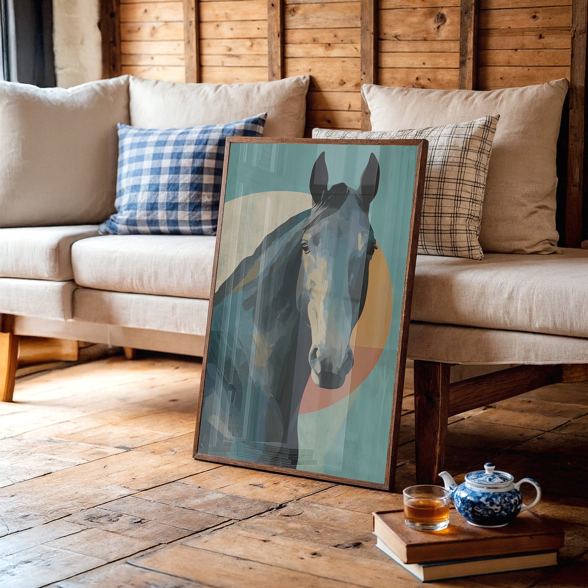 Equine Geometry: Portrait in Teal and Amber