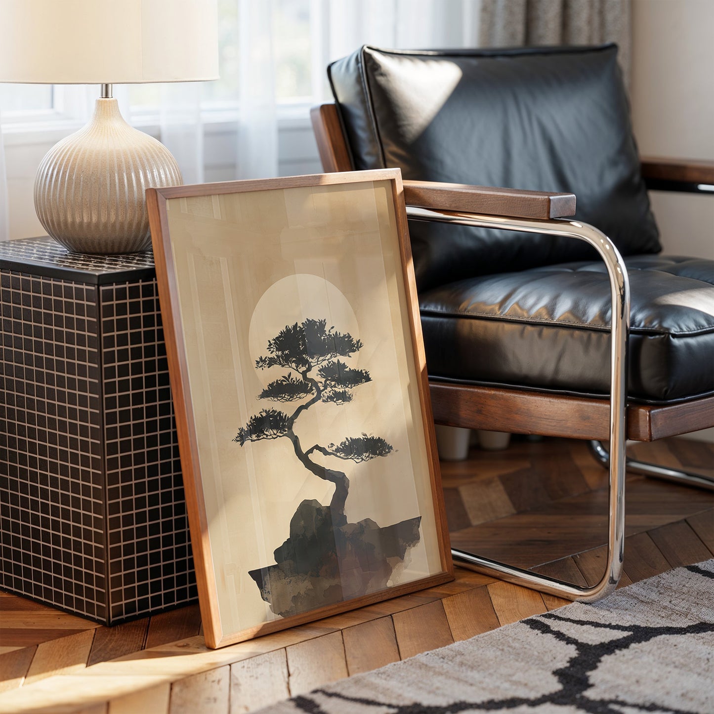 Bonsai Silhouette Against Rising Moon