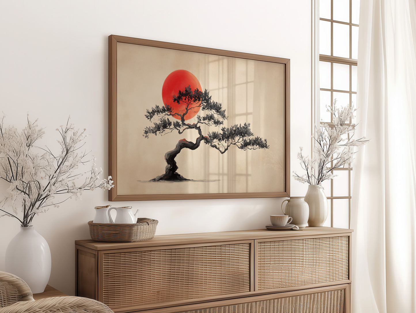 Crimson Harmony: Bonsai Beneath Blood Moon