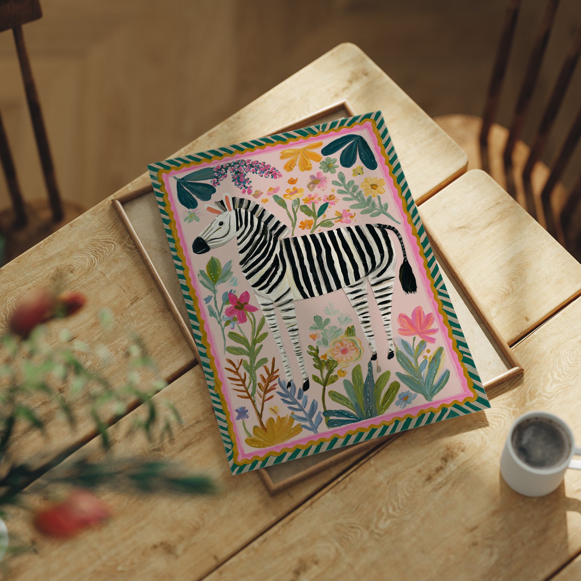 Whimsical Zebra in Floral Paradise