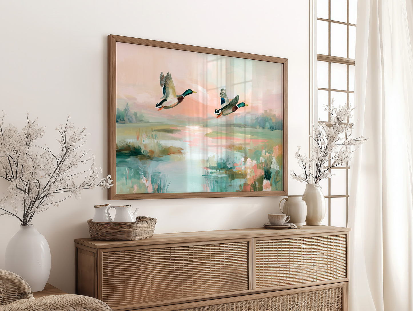 Mallards Glide Through Pastel Wetlands