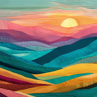 Textile Horizons: Sunset Through Stitched Valleys
